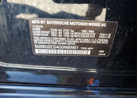 2016 BMW X6 xDrive35I z USA, uszkodzony, nr VIN 5UXKU2C54G0N80961